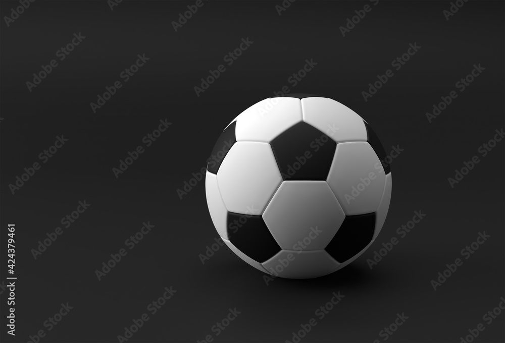 3D Render Football Illustration, Soccer Ball with Black Background