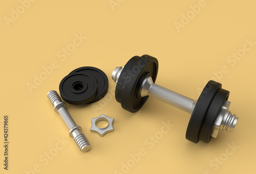 3d Render Dumbbells Set, Realistic Detailed Close Up View Isolated Sport Element of Fitness Dumbbell Design.
