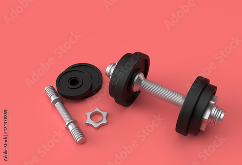 3d Render Dumbbells Set, Realistic Detailed Close Up View Isolated Sport Element of Fitness Dumbbell Design.