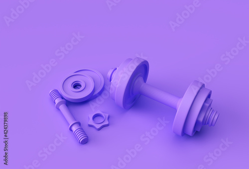 3d Render Dumbbells Set, Realistic Detailed Close Up View Isolated Sport Element of Fitness Dumbbell Design.