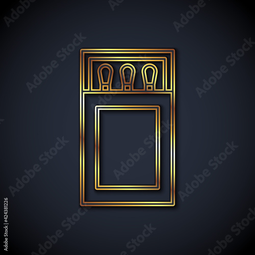 Gold line Open matchbox and matches icon isolated on black background. Vector