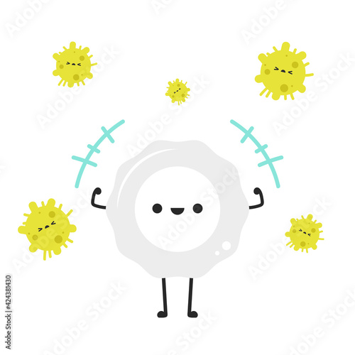 White blood cell and bacteria character design.  White blood cell on white background.