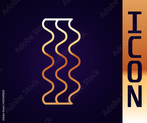 Gold line Bacon stripe icon isolated on black background. Vector