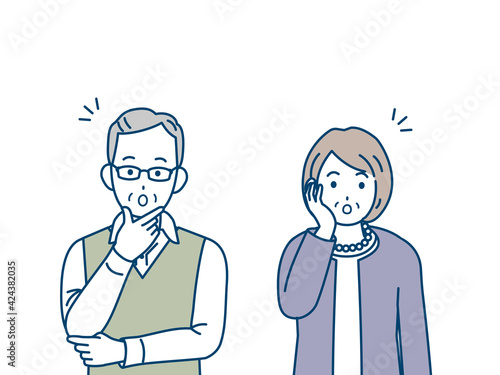驚く　なるほど　理解する　老夫婦　シニア　年配　高齢者　男女　イラスト素材