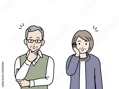 驚く　なるほど　理解する　老夫婦　シニア　年配　高齢者　男女　イラスト素材