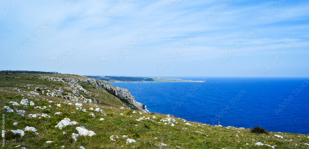 breathtaking panorama on a sunny day cliff overlooking the blue sea