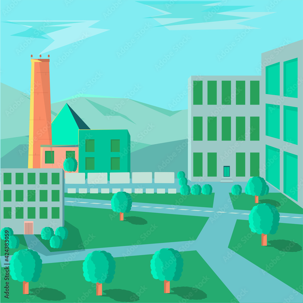 Industrial area illustration in flat style