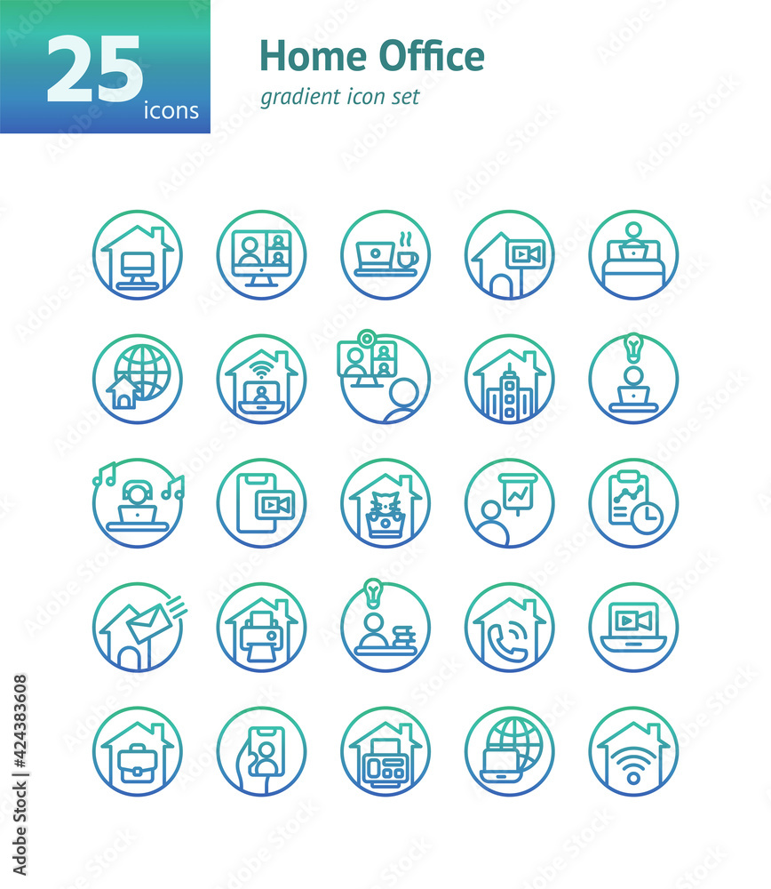Home Office gradient icon set. Vector and Illustration. Home Office gradient icon set. Vector and Illustration.