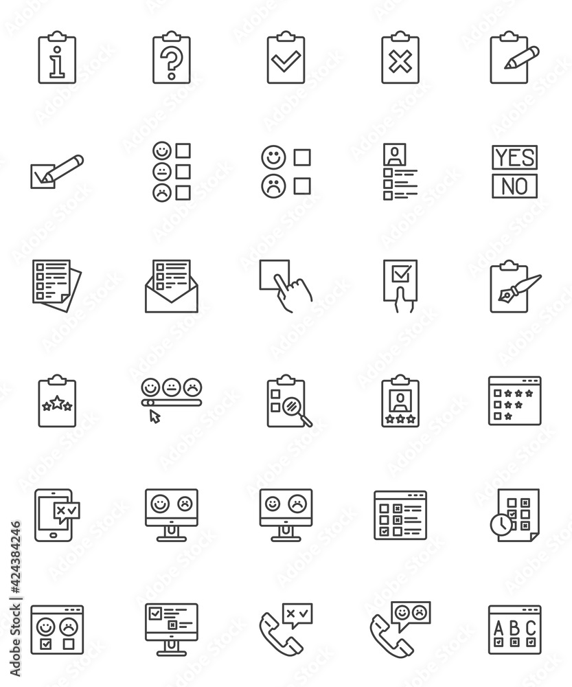 Survey, questionnaire line icons set Survey, questionnaire line icons set