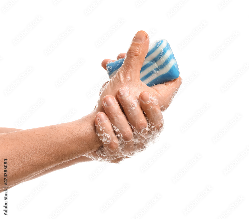 Fototapeta premium Man washing hands on white background