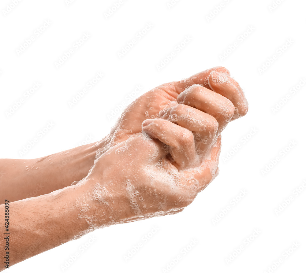 Man washing hands on white background Man washing hands on white background