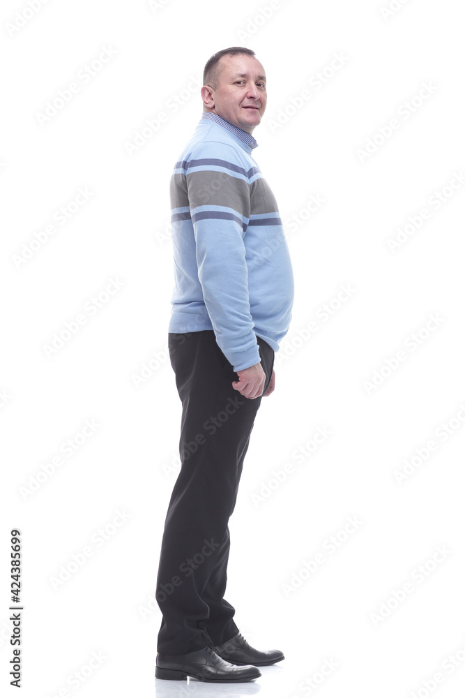 side view. smiling mature man looking at the camera