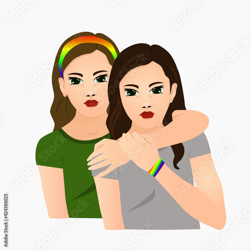 Lesbian couple isolated on white background. Vector illustration.