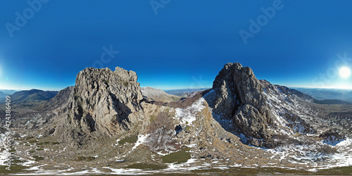Wallpaper Mural 360 degree aerial drone shooting of the Madonie in winter with the rocky massif of Quacella. Deer and fallow deer at Piano Battaglia during the winter. Snow in Sicily. Madonie Park. Torontodigital.ca