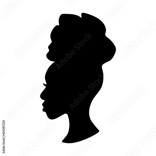 Silhoettes of african american women in a head wrap. Beautiful black girls profile.