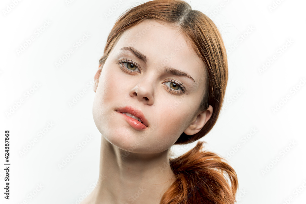 attractive woman sexy look glamor close-up light background attractive woman sexy look glamor close-up light background