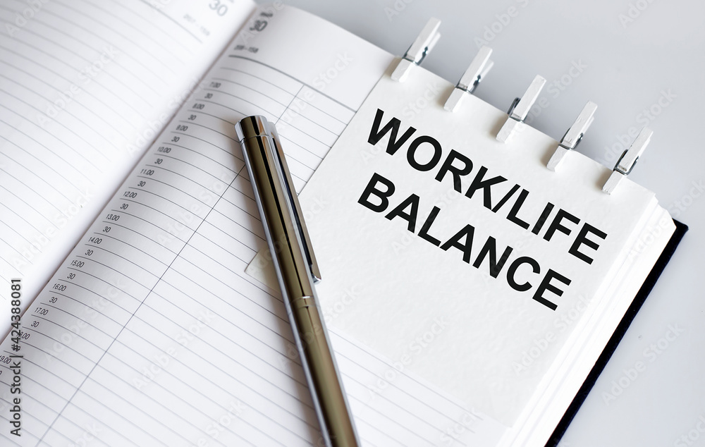 text WORK LIFE BALANCE on the short note texture background with pen text WORK LIFE BALANCE on the short note texture background with pen