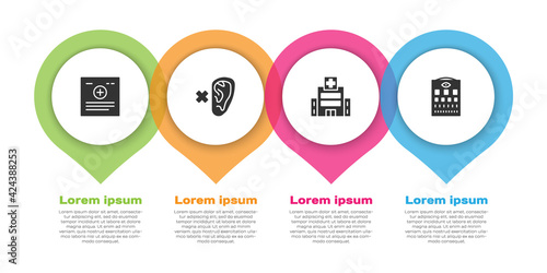 Set Clinical record, Deaf, Medical hospital building and Eye test chart. Business infographic template. Vector
