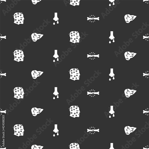 Set Bone pain, Hepatitis virus, Psoriasis or eczema rash and Runny nose on seamless pattern. Vector