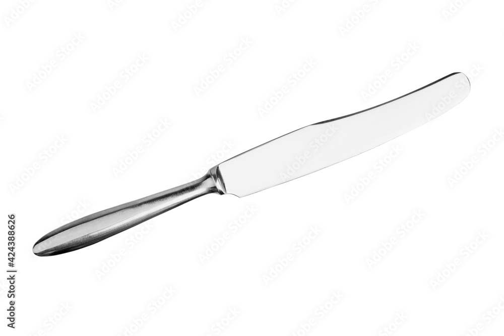 Steel table knife white background isolated closeup, silver metal knife, cutlery, sharp stainless blade, cutting food knife, kitchen utensil, breakfast, lunch, dinner, supper tableware, butter knife Steel table knife white background isolated closeup, silver metal knife, cutlery, sharp stainless blade, cutting food knife, kitchen utensil, breakfast, lunch, dinner, supper tableware, butter knife