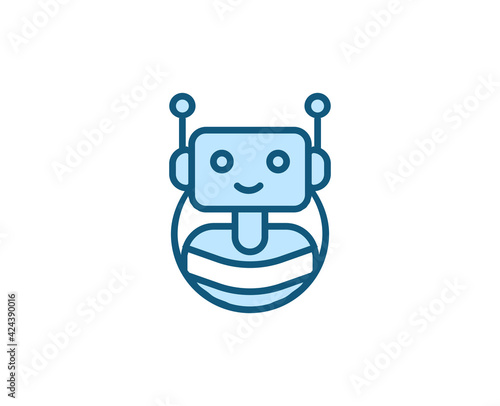 Line Bot icon isolated on white background. Outline symbol for website design, mobile application, ui. Electronics pictogram. Vector illustration, editorial stroсk. 