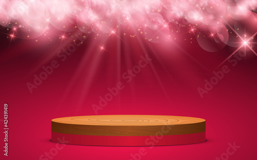 wooden podium with red abstract abstract background