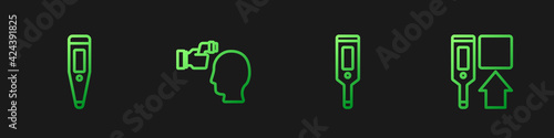 Set line Digital thermometer, , Checking body temperature and . Gradient color icons. Vector