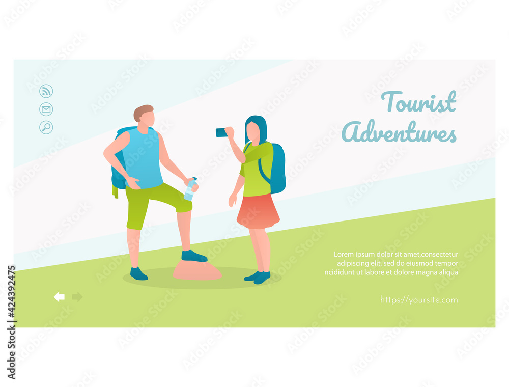 Tourist adventures web page template flat design