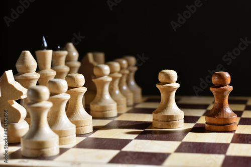 chess game, pawns are oppose against each other