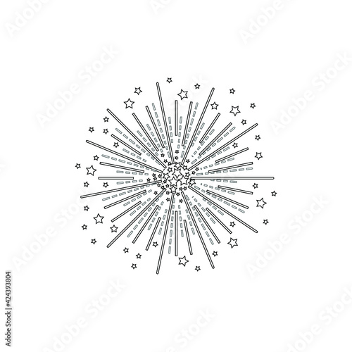 Vector geometric firework icon, black outline illustration isolated on white backgrkound.
