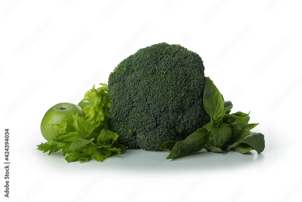 Green vegan food isolated on white background Green vegan food isolated on white background