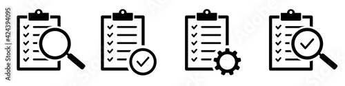 Obraz na plátne Set of checklists with gear, checkmarks, magnifier