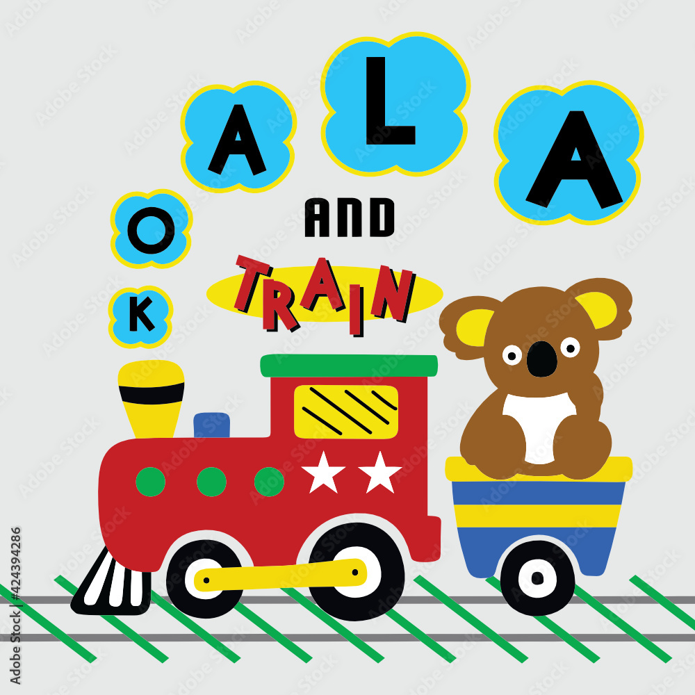 Naklejka premium koala ride train cartoon vector illustration