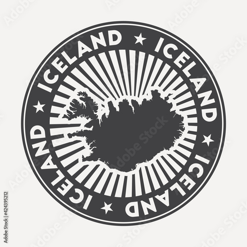 Iceland round logo. Vintage travel badge with the circular name and map of country, vector illustration. Can be used as insignia, logotype, label, sticker or badge of Iceland.