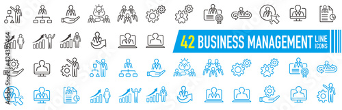 Management line icons. Business people, Algorithm and Group. Startup strategy linear icon set. Vector