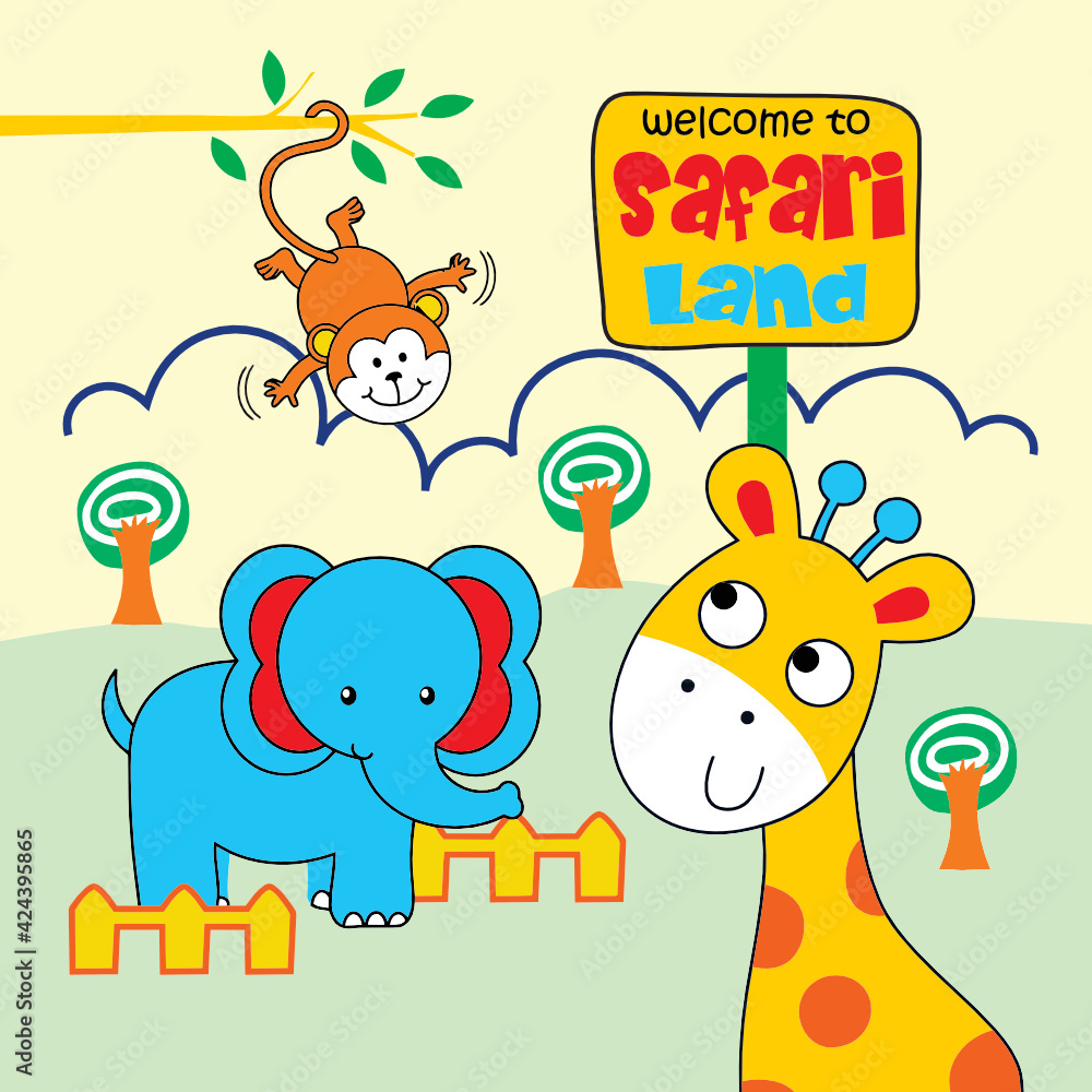giraffe friends zoo cartoon vector illustration 