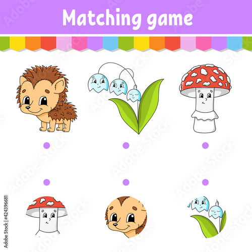 Matching game. Draw a line. Education developing worksheet. Activity page with color pictures. Riddle for children. Isolated vector illustration. Funny character. Cartoon style.