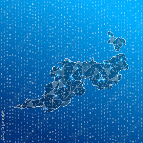 Network map of Guana Island. Island digital connections map. Technology, internet, network, telecommunication concept. Vector illustration.