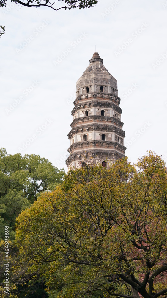 One old brick made tower located in one temple of the China