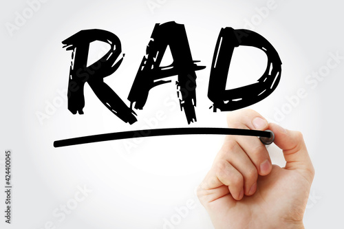 RAD - Reactive Attachment Disorder acronym with marker, medical concept background