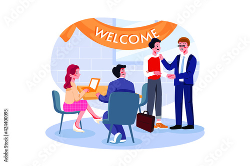 Openly welcomes an employer with a firm handshake