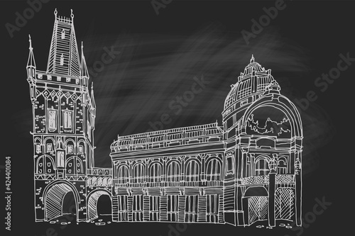 vector sketch of The Powder Tower, Prague, Czech Republic.