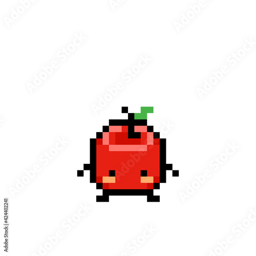 Pixel cute apple image. Vector illustration of a cross stitch pattern.
