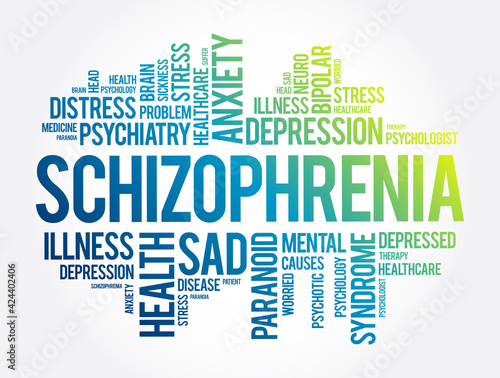 Schizophrenia word cloud collage, health concept background