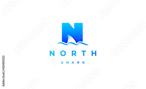 Shark Logo initial N Design Vector Template