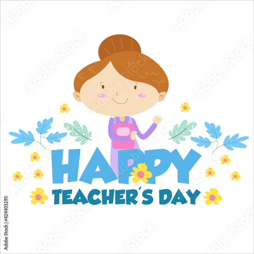 Happy Teacher Day Character Flat Cartoon Vector Template Design Illustration