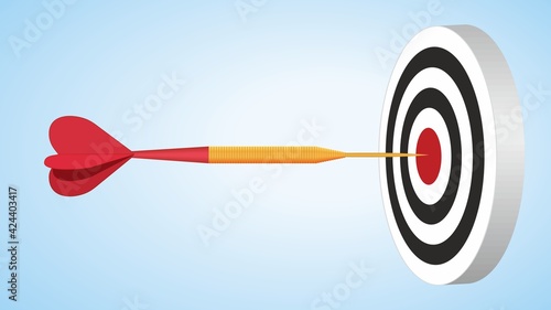 Strategies to reach goal. Dart arrow in bulls eye. Copy space for your text. Dimension 16:9. Vector illustration. EPS10.