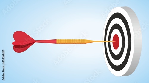 Strategies to reach goal. Dart arrow in bulls eye. Copy space for your text.  Dimension 16:9. Vector illustration. EPS10.