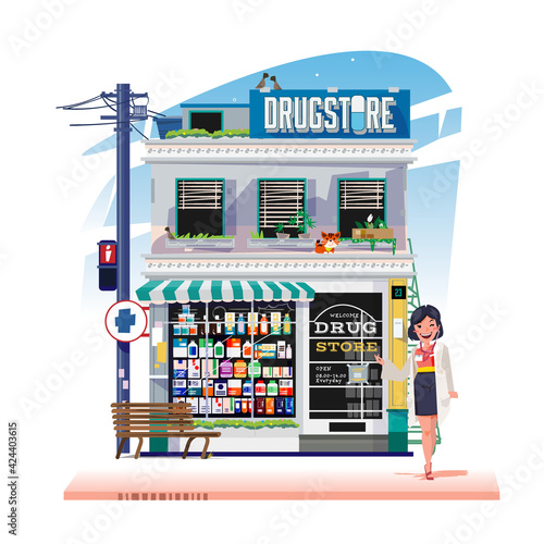 drug store or pharmacy shop - vector illustration.