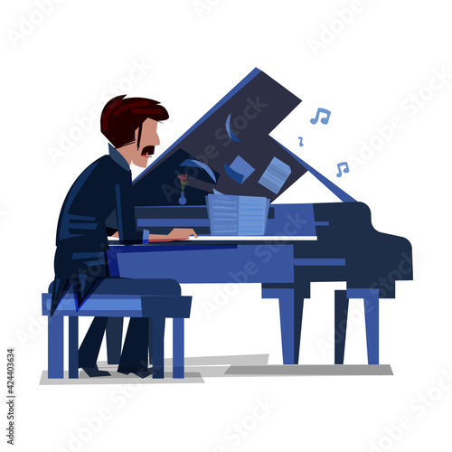 pianist with piano - vector